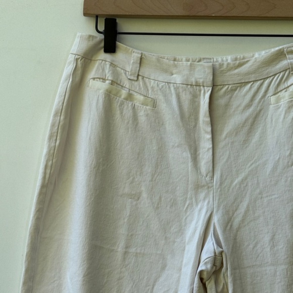 Tommy Bahama Wide Leg Pants Womens 10 Beige Stretch Silk Blend Cropped Beachy - Picture 2 of 6